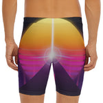 Synthwave Pyramid Print Men's Long Boxer Briefs