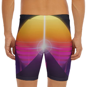 Synthwave Pyramid Print Men's Long Boxer Briefs