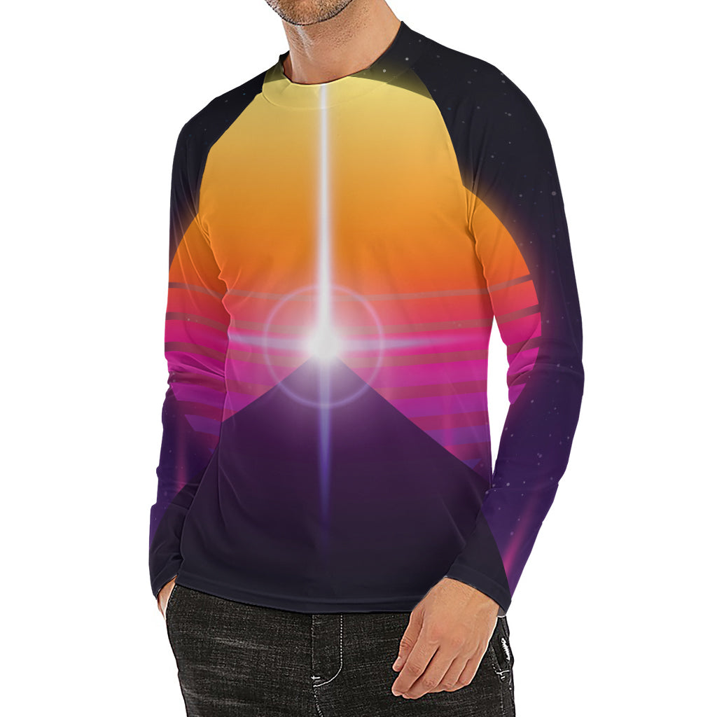 Synthwave Pyramid Print Men's Long Sleeve Rash Guard