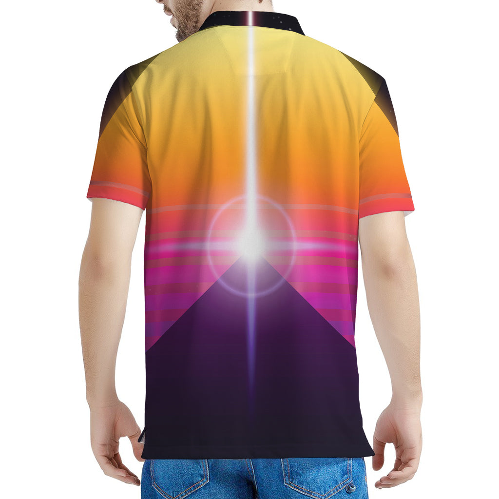 Synthwave Pyramid Print Men's Polo Shirt