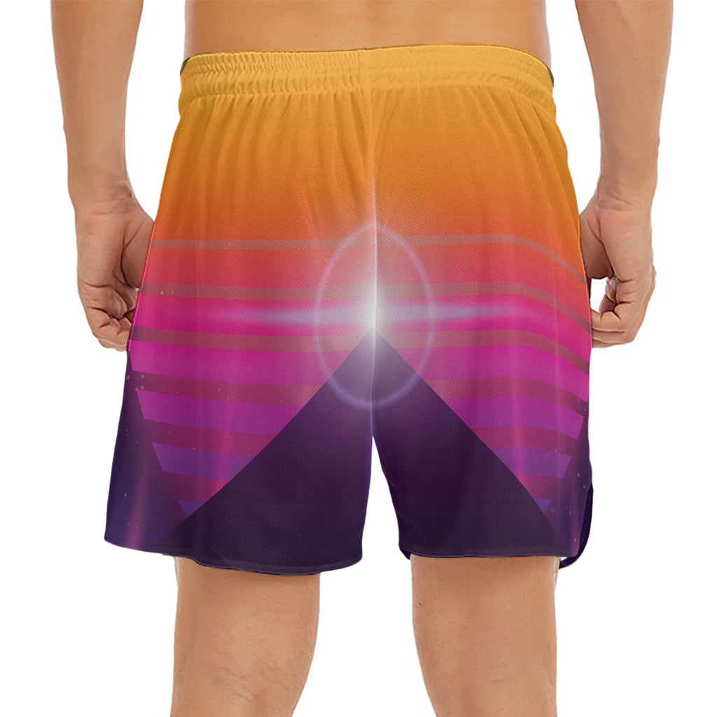 Synthwave Pyramid Print Men's Split Running Shorts