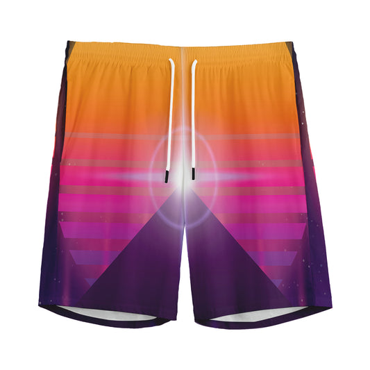 Synthwave Pyramid Print Men's Sports Shorts