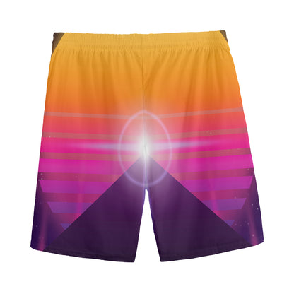 Synthwave Pyramid Print Men's Sports Shorts