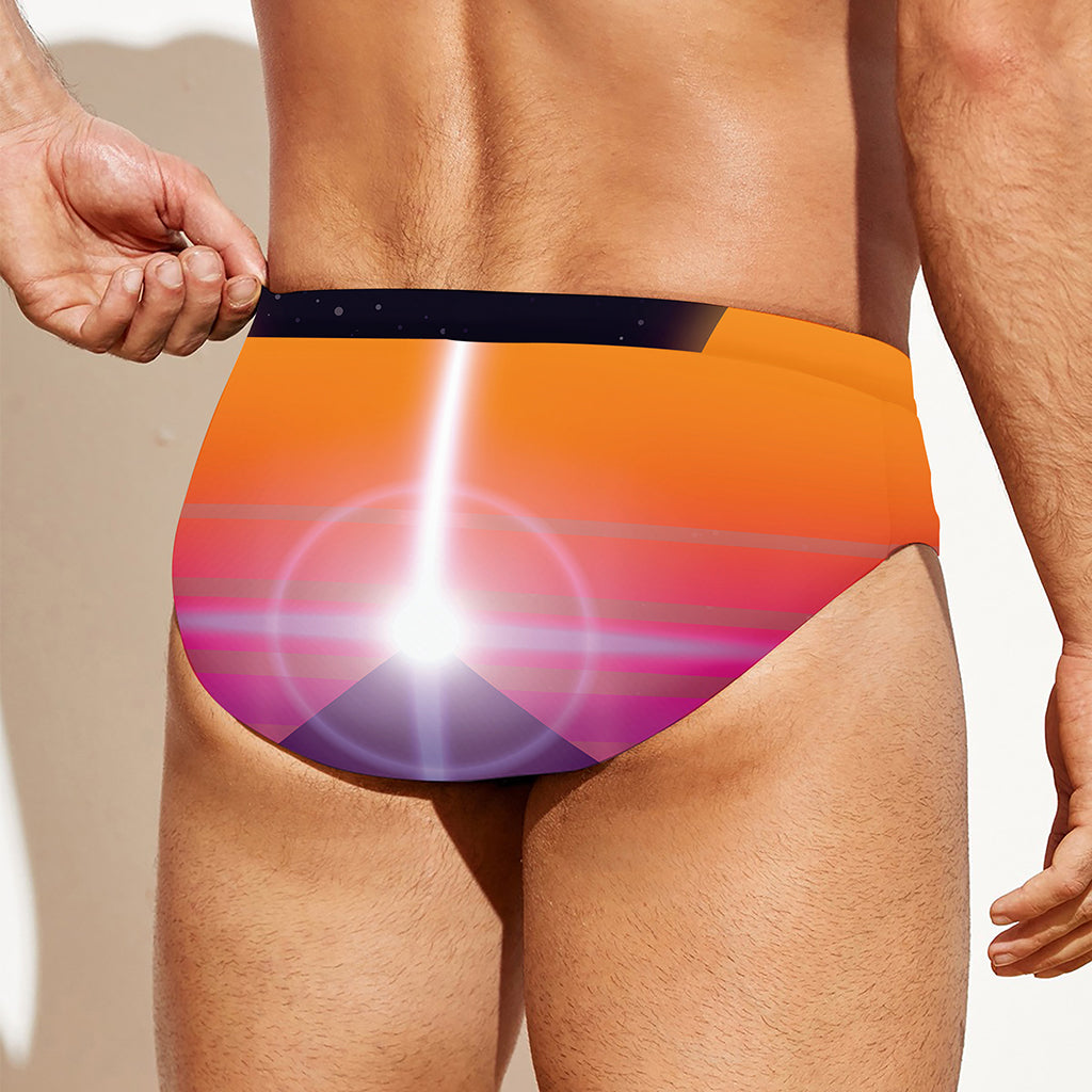 Synthwave Pyramid Print Men's Swim Briefs