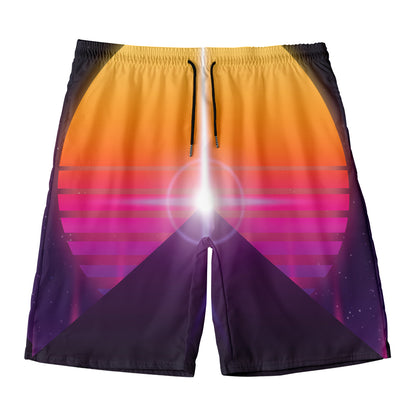 Synthwave Pyramid Print Men's Swim Trunks
