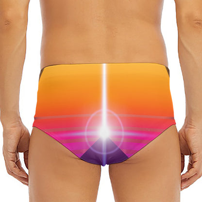 Synthwave Pyramid Print Men's Triangle Swim Briefs