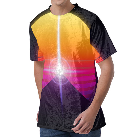 Synthwave Pyramid Print Men's Velvet T-Shirt