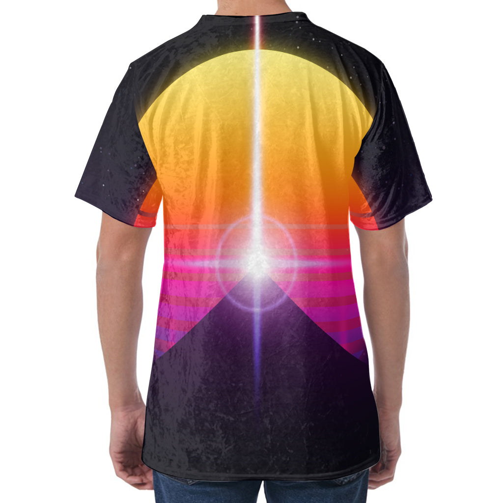 Synthwave Pyramid Print Men's Velvet T-Shirt
