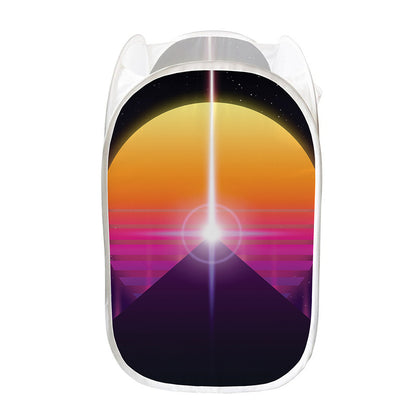 Synthwave Pyramid Print Mesh Laundry Hamper
