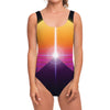 Synthwave Pyramid Print One Piece Swimsuit