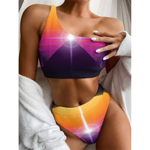 Synthwave Pyramid Print One Shoulder Bikini Top