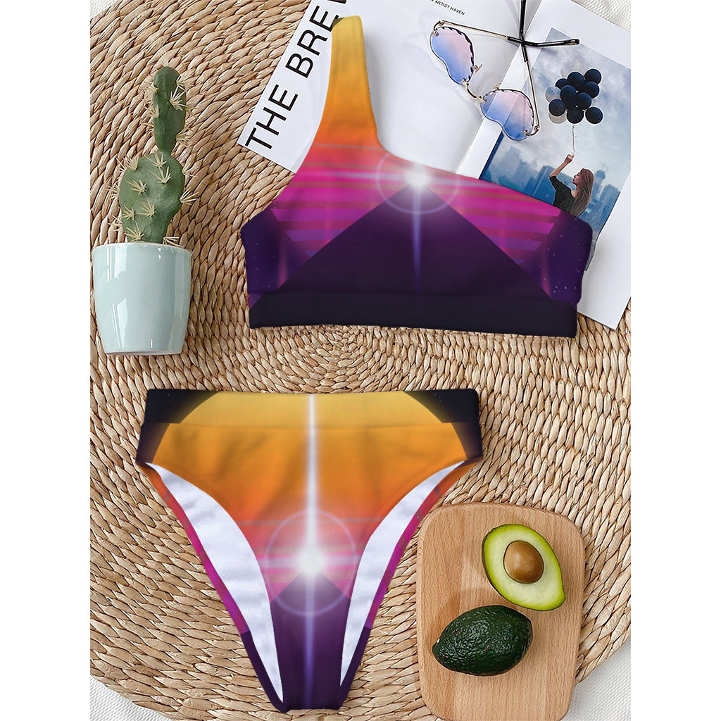 Synthwave Pyramid Print One Shoulder Bikini Top