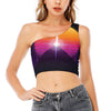 Synthwave Pyramid Print One Shoulder Crop Top