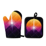 Synthwave Pyramid Print Oven Mitt And Pot Holder Set