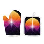 Synthwave Pyramid Print Oven Mitt And Pot Holder Set