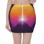 Synthwave Pyramid Print Pencil Mini Skirt