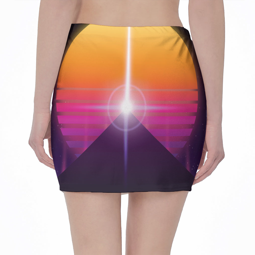 Synthwave Pyramid Print Pencil Mini Skirt