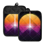 Synthwave Pyramid Print Pot Holders With Pocket