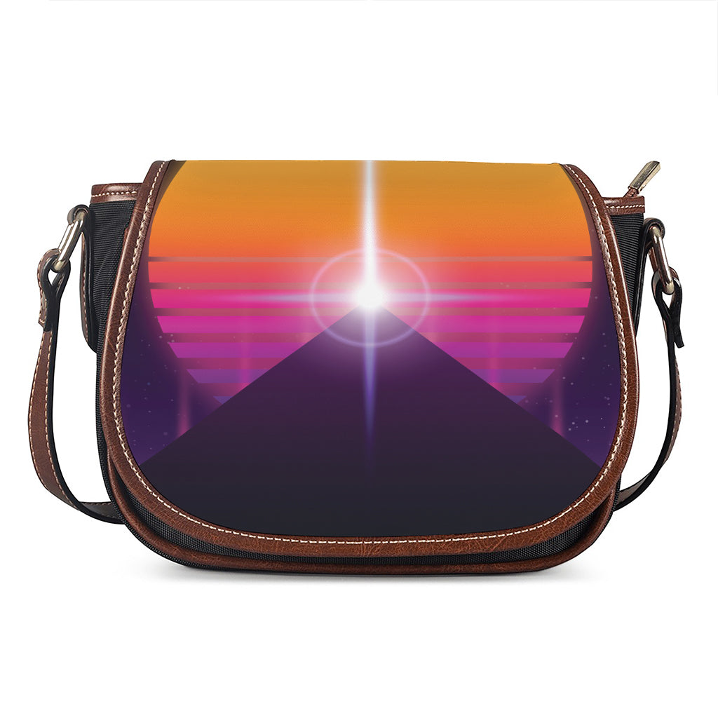 Synthwave Pyramid Print Saddle Bag