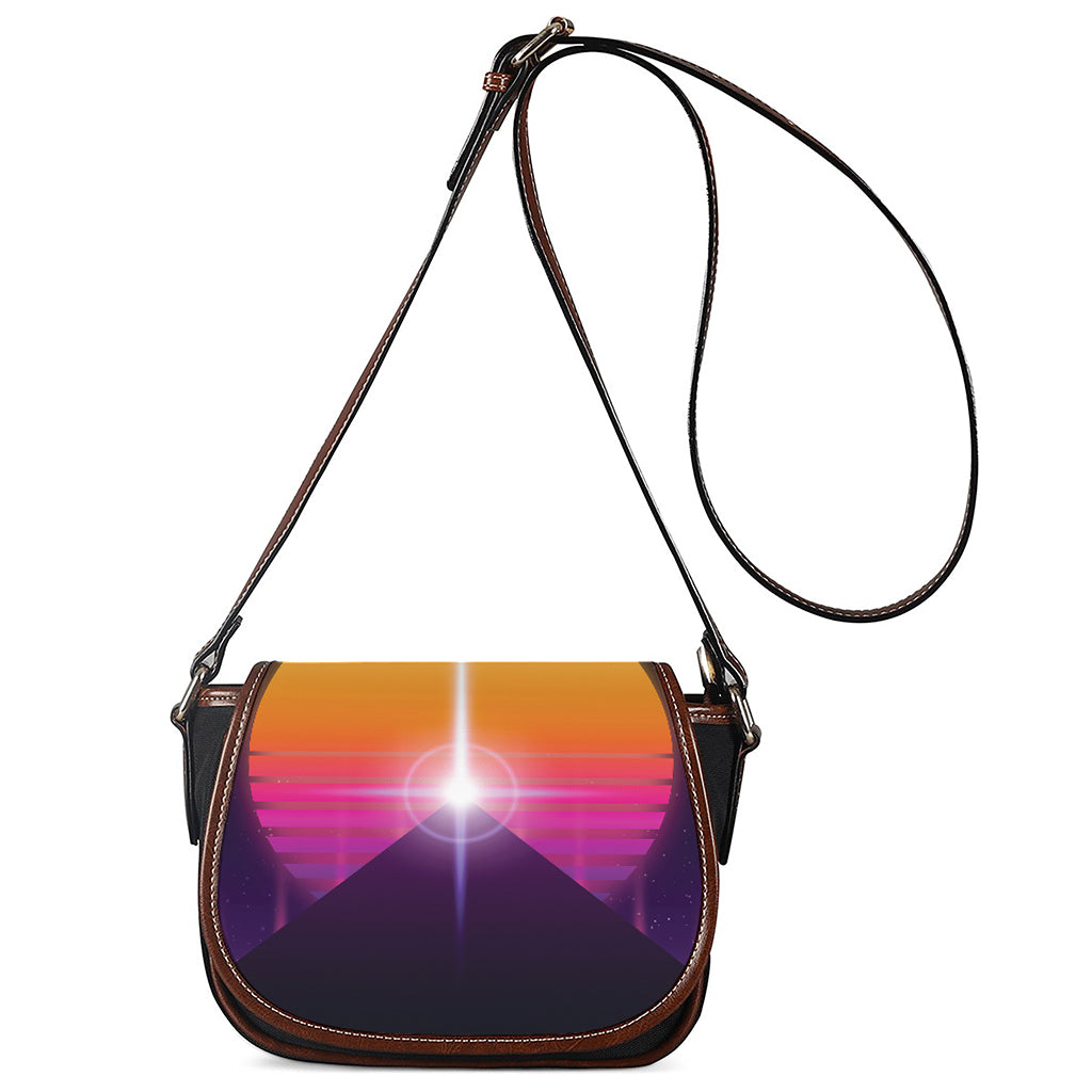 Synthwave Pyramid Print Saddle Bag