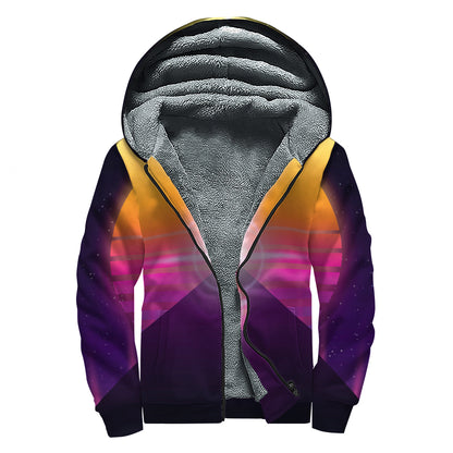 Synthwave Pyramid Print Sherpa Lined Zip Up Hoodie