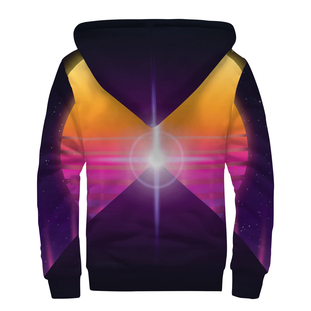 Synthwave Pyramid Print Sherpa Lined Zip Up Hoodie