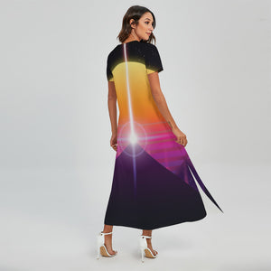 Synthwave Pyramid Print Short Sleeve Maxi Dress