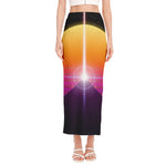 Synthwave Pyramid Print Side Slit Maxi Skirt