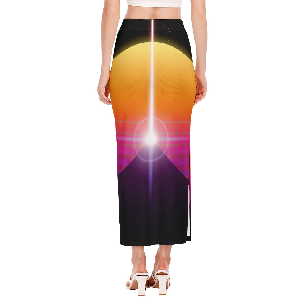 Synthwave Pyramid Print Side Slit Maxi Skirt