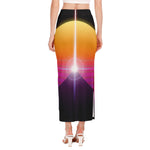 Synthwave Pyramid Print Side Slit Maxi Skirt