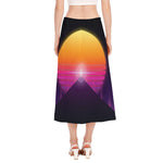 Synthwave Pyramid Print Side Slit Midi Skirt