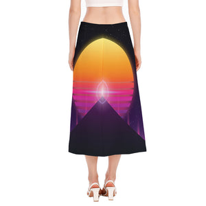 Synthwave Pyramid Print Side Slit Midi Skirt