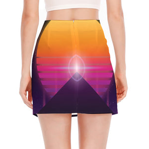 Synthwave Pyramid Print Side Slit Mini Skirt