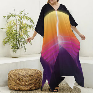 Synthwave Pyramid Print Silk V-Neck Kaftan Dress