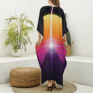 Synthwave Pyramid Print Silk V-Neck Kaftan Dress