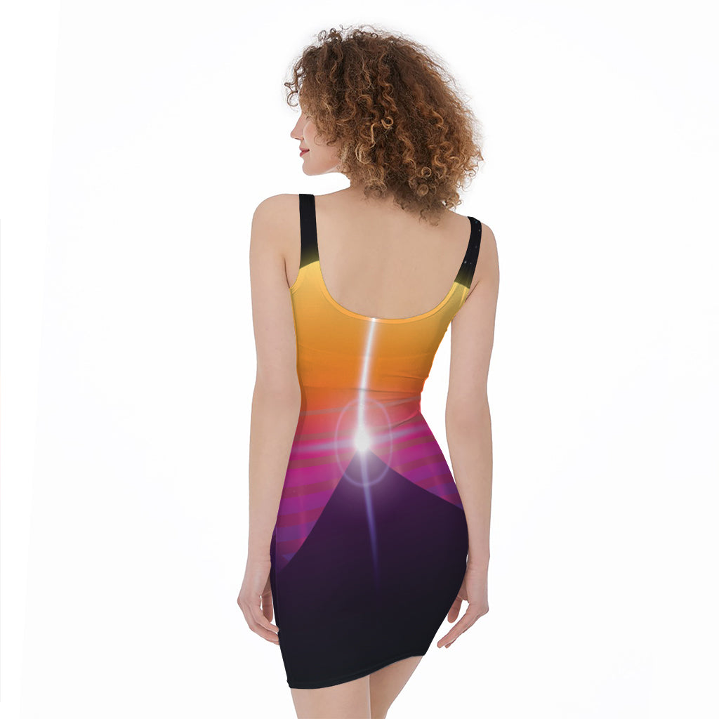 Synthwave Pyramid Print Sleeveless Bodycon Dress