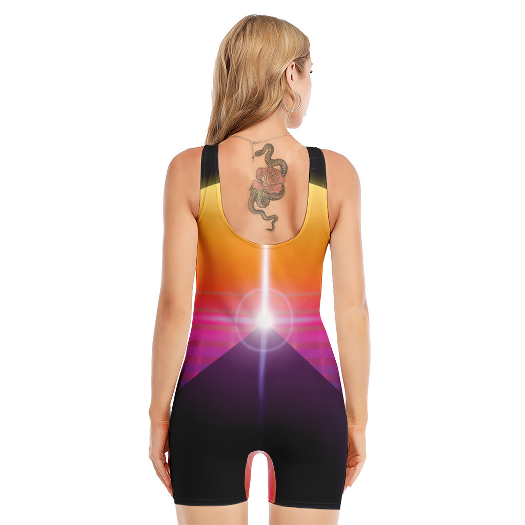 Synthwave Pyramid Print Sleeveless One Piece Swimsuit