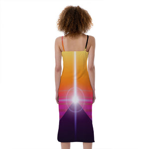 Synthwave Pyramid Print Slim Fit Midi Cami Dress