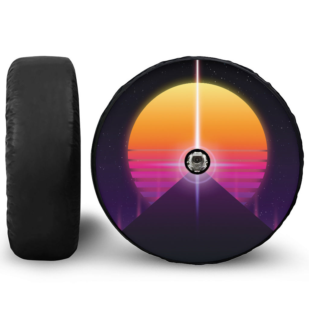 Synthwave Pyramid Print Tire Cover With Camera Hole