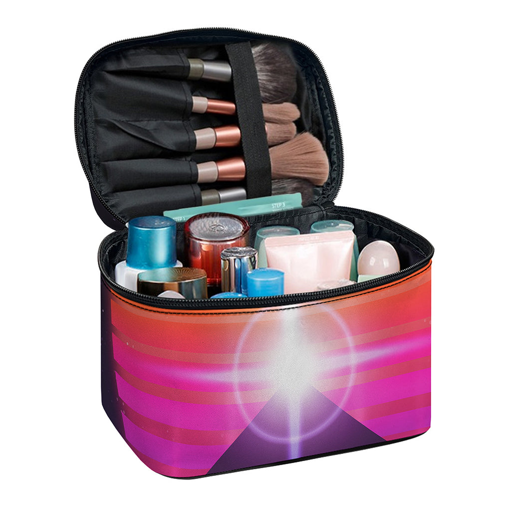 Synthwave Pyramid Print Travel Makeup Bag