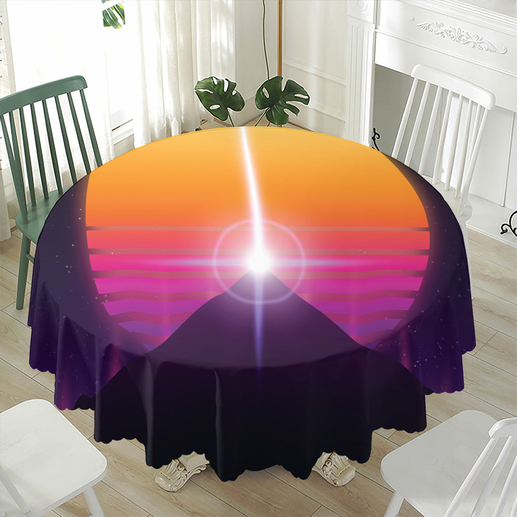 Synthwave Pyramid Print Waterproof Round Tablecloth