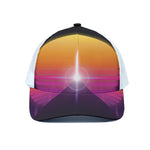 Synthwave Pyramid Print White Mesh Trucker Cap