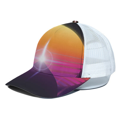Synthwave Pyramid Print White Mesh Trucker Cap