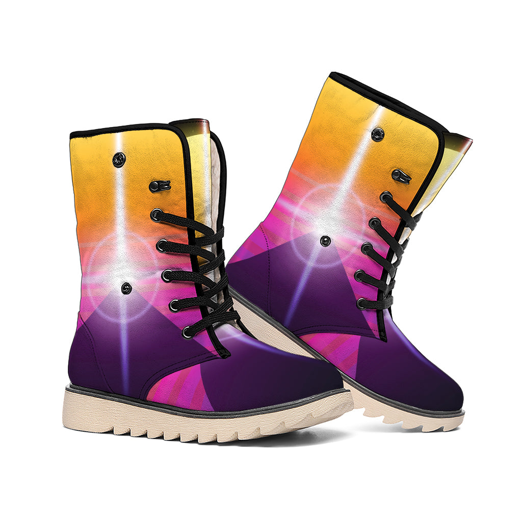 Synthwave Pyramid Print Winter Boots