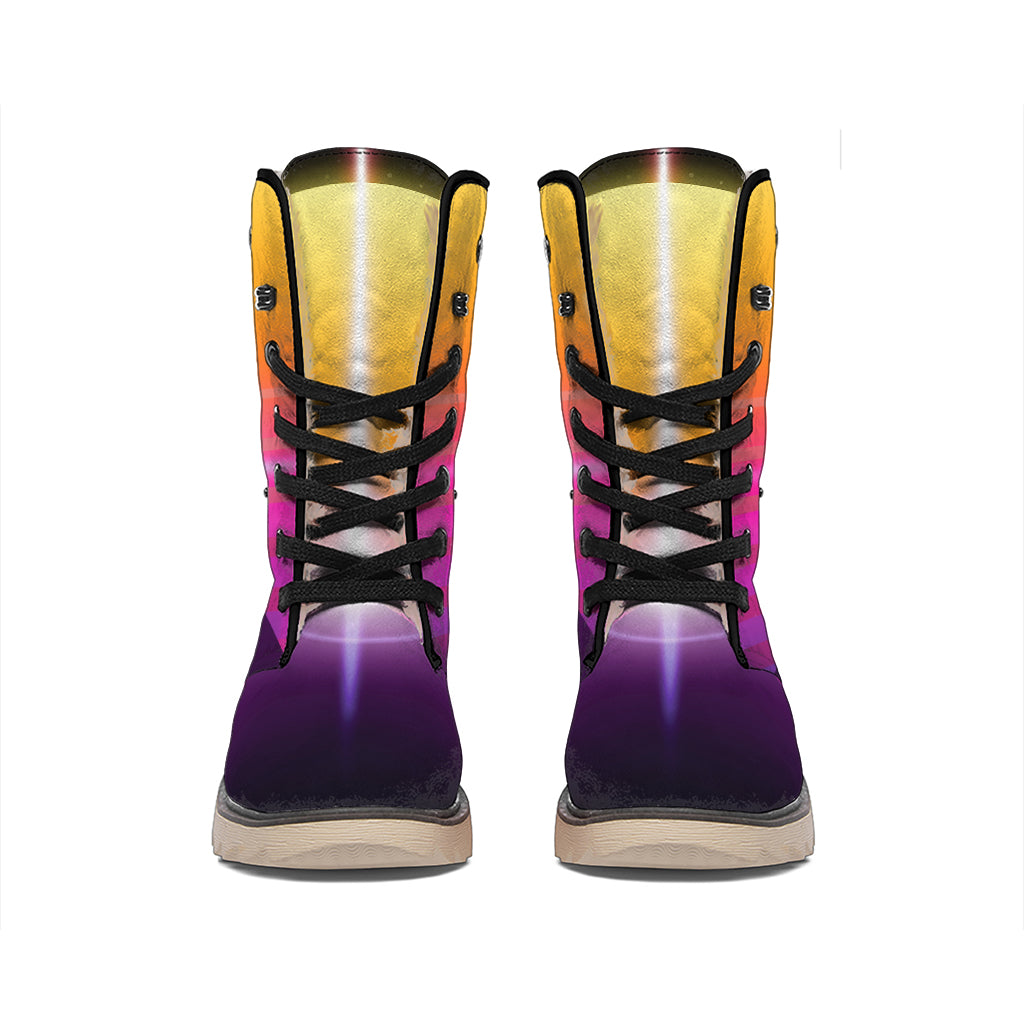 Synthwave Pyramid Print Winter Boots