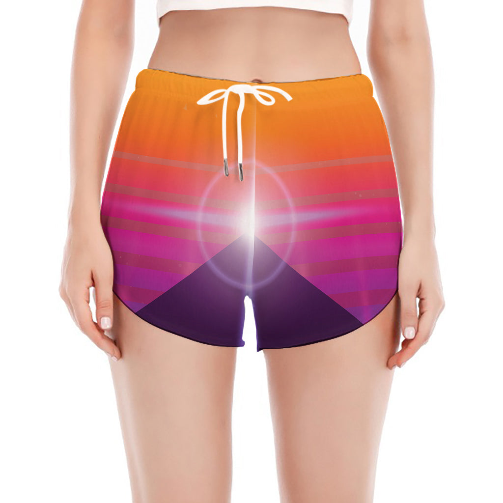 Synthwave Pyramid Print Women's Split Running Shorts