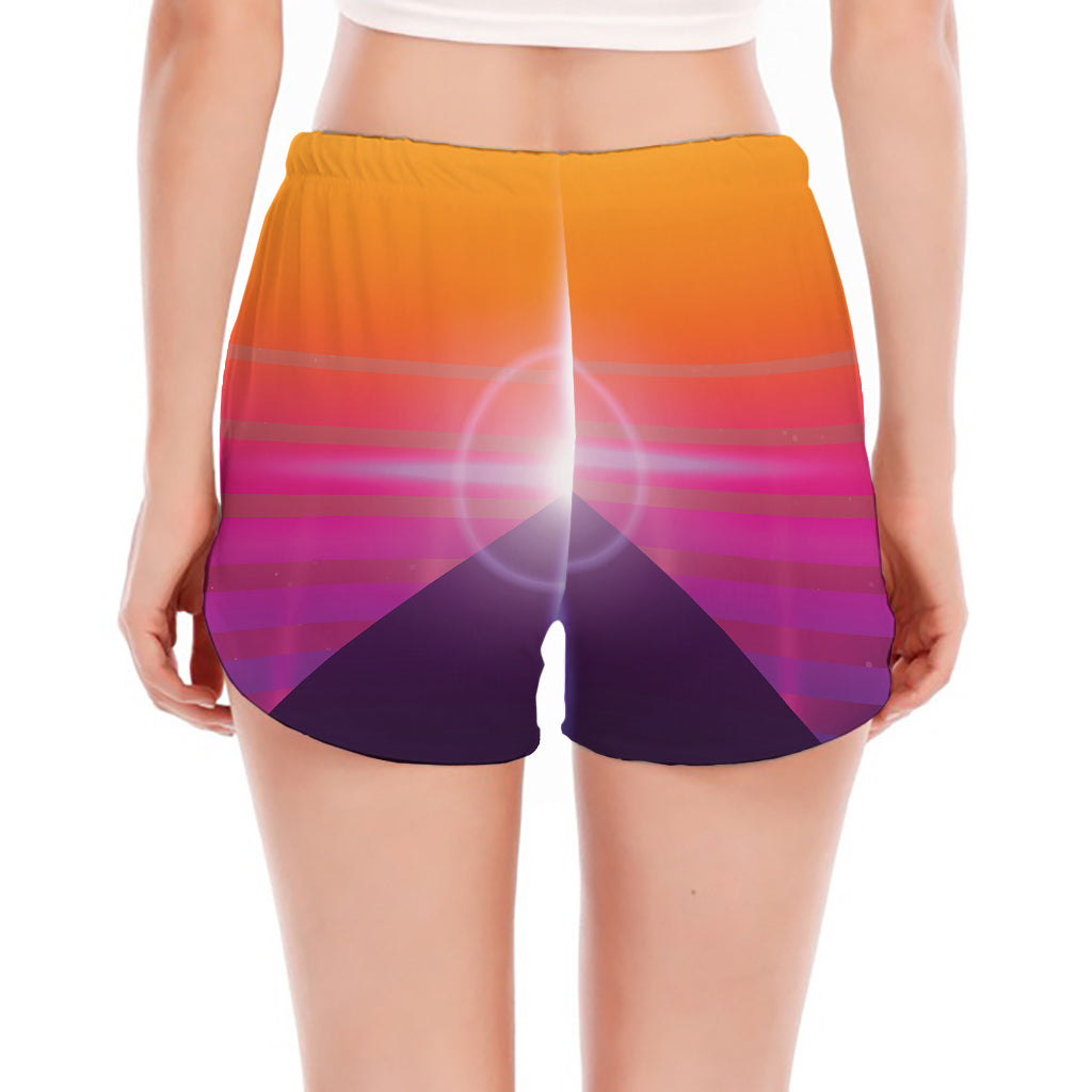 Synthwave Pyramid Print Women's Split Running Shorts