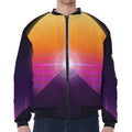 Synthwave Pyramid Print Zip Sleeve Bomber Jacket