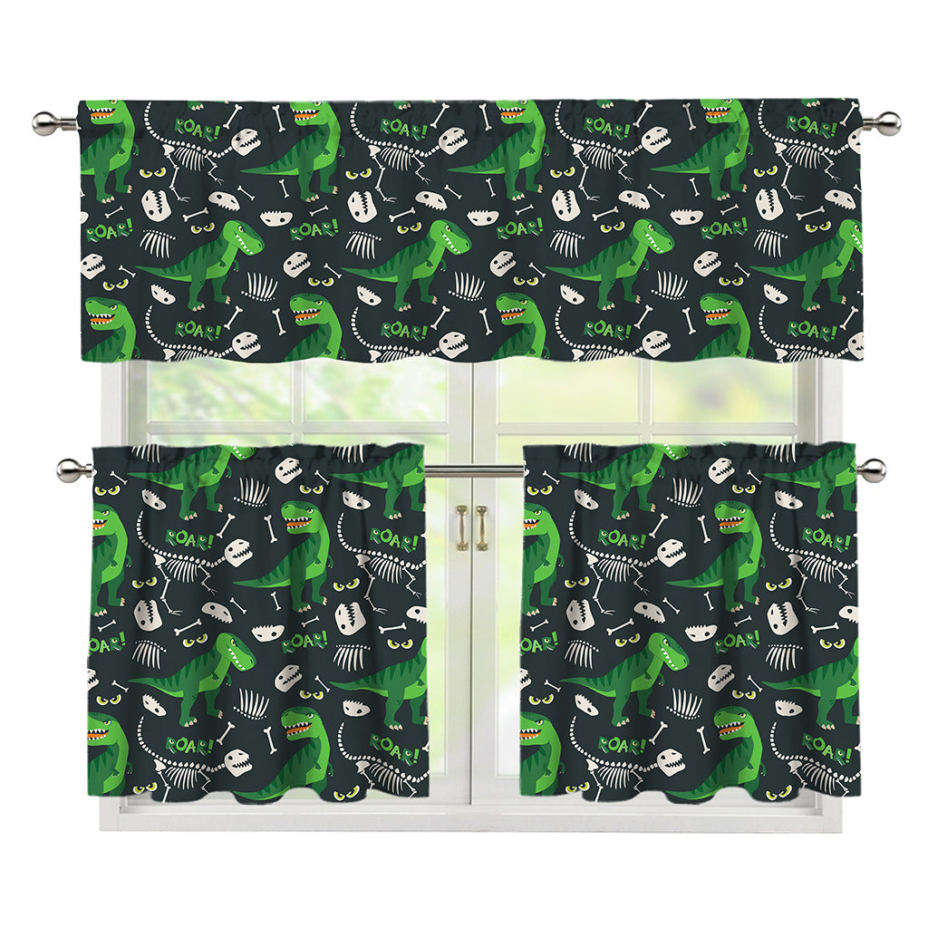 T-Rex And Dino Fossil Pattern Print 3 Piece Kitchen Curtains