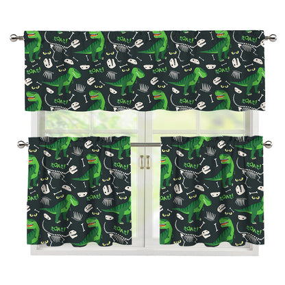 T-Rex And Dino Fossil Pattern Print 3 Piece Kitchen Curtains